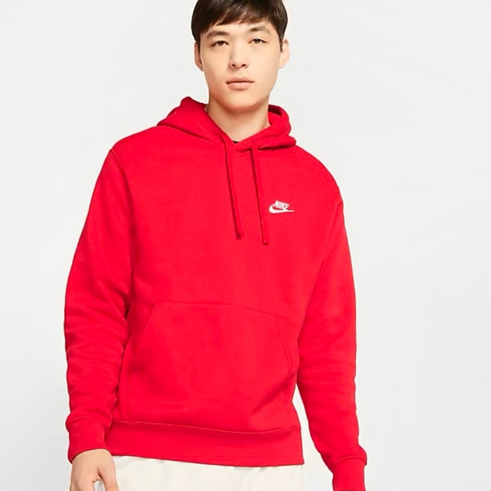 NIKE SPORTSWEAR CLUB FLEECE RED PULLOVER HOODIE